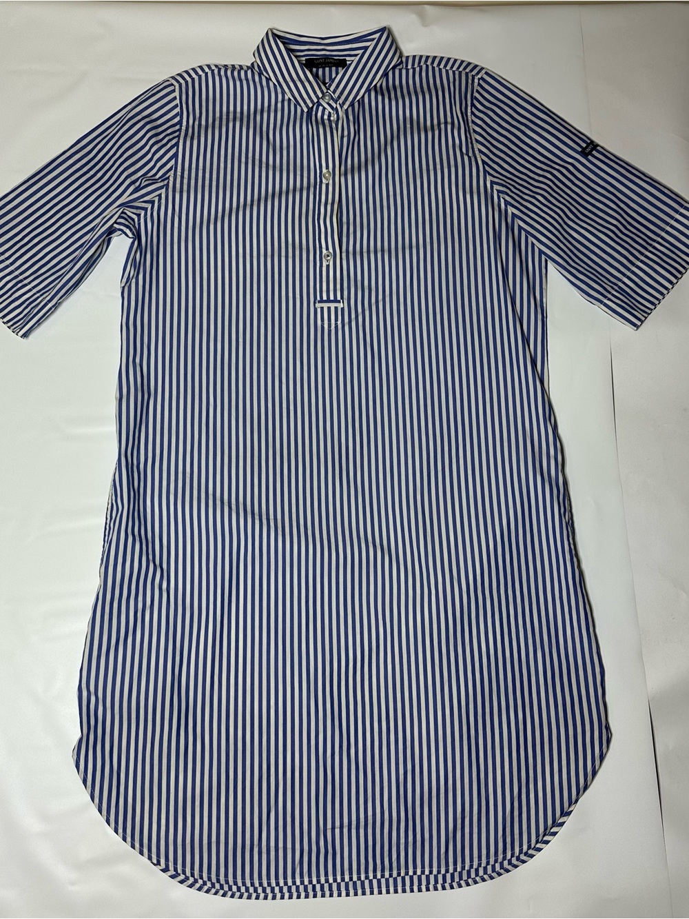 Saint James Leonie Pin-Striped White Blue Shirt Dress In Organic Cotton